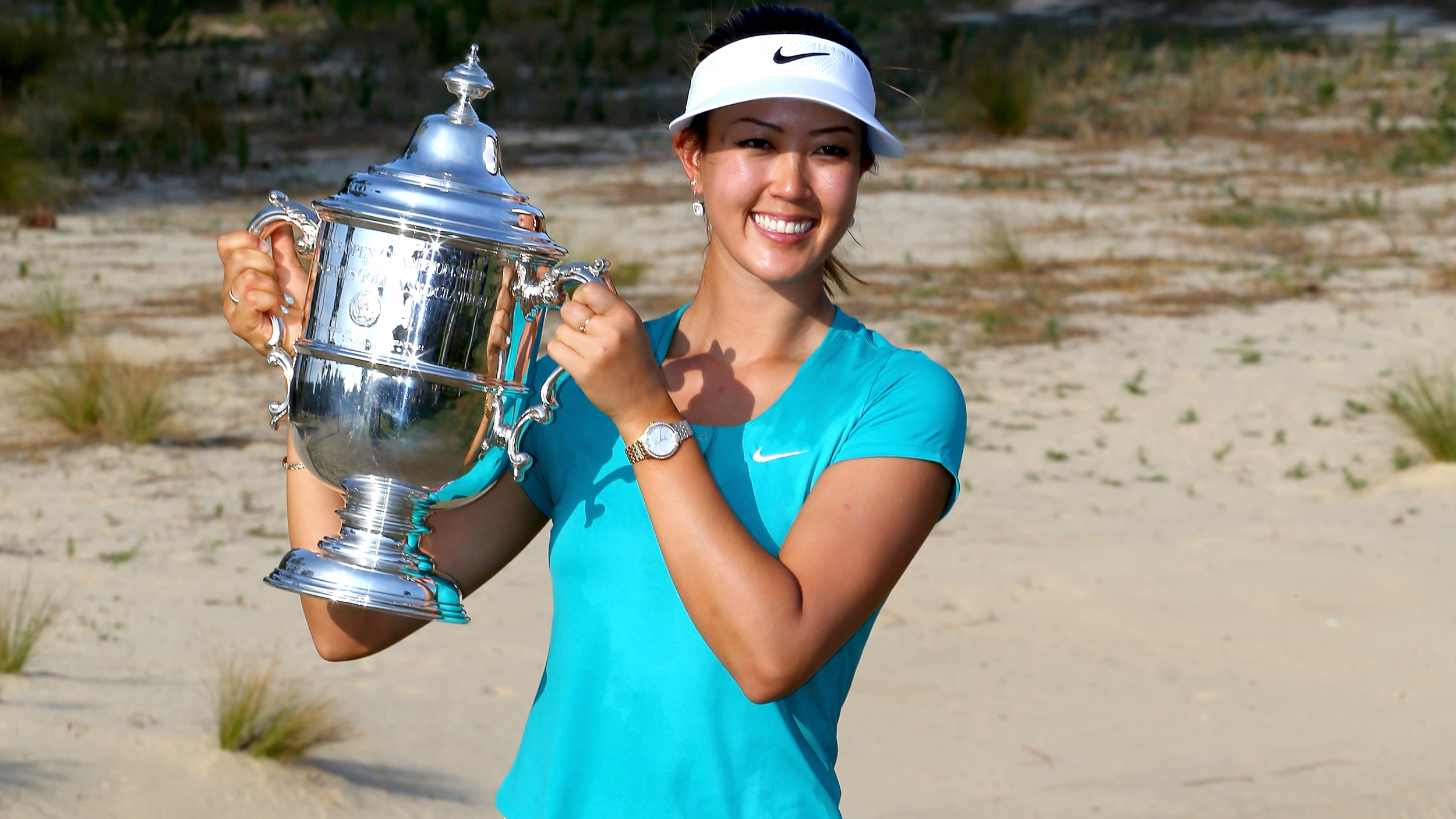 Michelle Wie West with the US Women's Open trophy