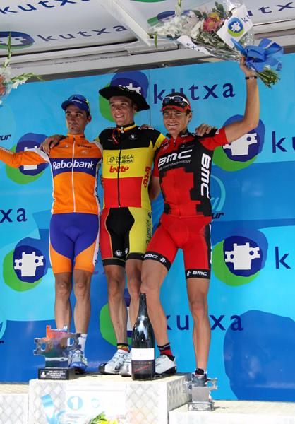 2011 San Sebastian podium (l-r): Carlos Barredo (Rabobank), Philippe Gilbert (Omega Pharma-Lotto), Greg Van Avermaet (BMC)