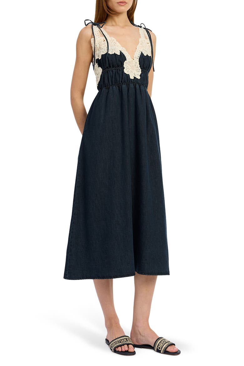 Natalia Lace Trim Shirred Midi Dress