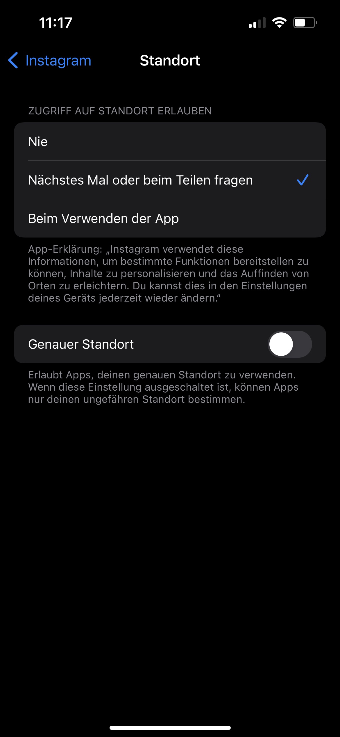 Genauer Standort Instagram deaktivieren