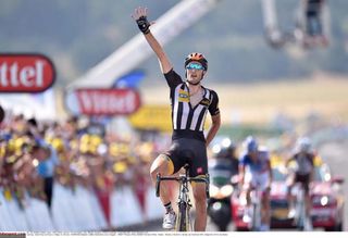 Stephen Cummings celebrates his Tour de France victory on Mandela day