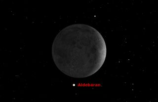 Aldebaran 0.3 degrees south of moon, April 2016