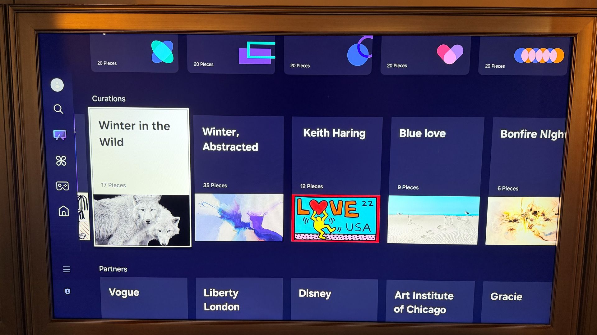 Samsung The Frame showing Art Store Collections menu