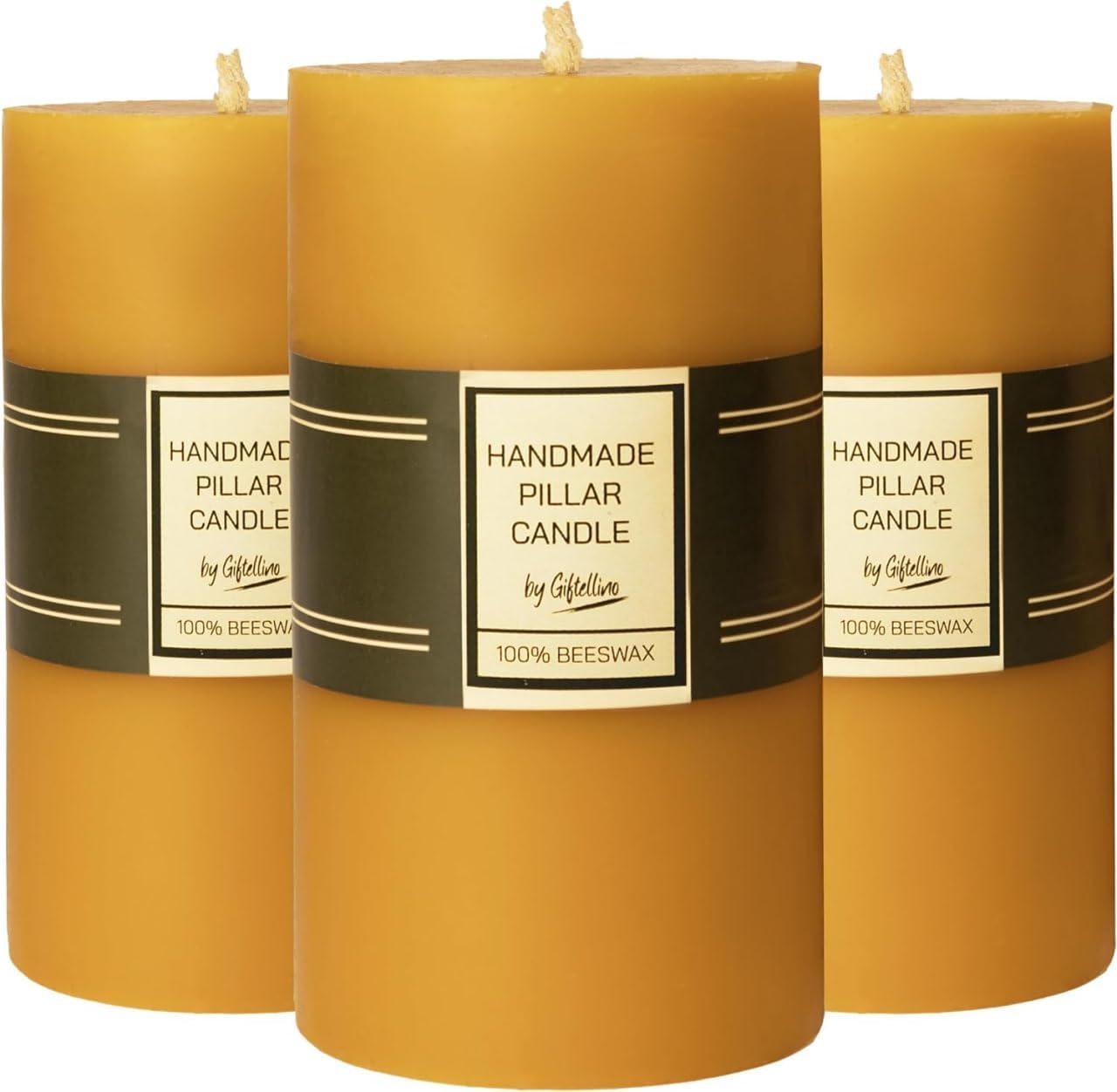 100% Pure Beeswax Pillar Candle Set of 3-21 Hours Lasting Smokeless Pillar Candles With Cotton Wick - Unscented Candle Lover Gift - Dripless Beeswax Pillars