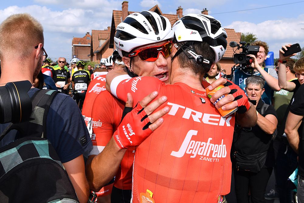 Jasper Stuyven (Trek Segafredo) celebrates winning stage 4 of the BinckBank Tour