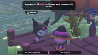 Kuromi giving the Deep Diving quest in Hello Kitty Island Adventure.