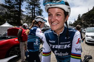 Lizzie Deignan (Trek-Segafredo) still smiling after climbing to the finish on Mt. Baldy, where she finished 14th, during stage 2 of the 2019 Tour of California Women's Race