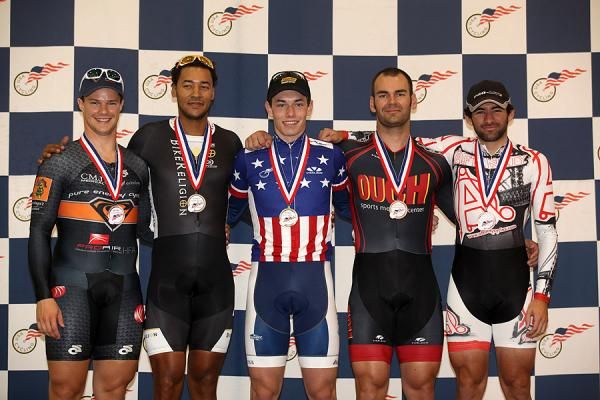Men's Keirin Podium: Andy Lakatosh, Giddeon Massie, Matt Baranoski, Jimmy Watkins, David Espinoza.