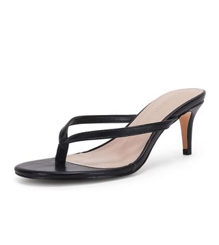 Coutgo Damen-Flip-Flops mit Kitten-Heel, Riemen-Slide-Sandalen, bequeme Sommer-Strandschuhe, Schwarz, Größe 9,5