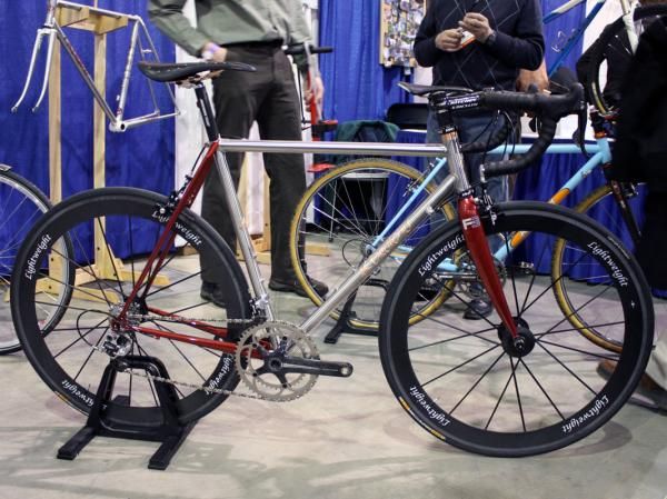 Kelly Bedford displayed this stunning lugged stainless steel road bike.