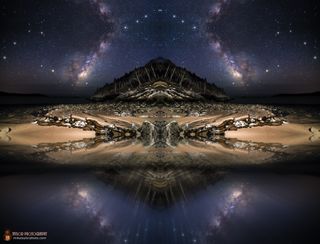 An artistic manipulation of a photograph of the Milky Way captured by photographer Mike Taylor.