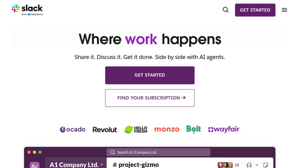 Slack website screenshot (August 2025).