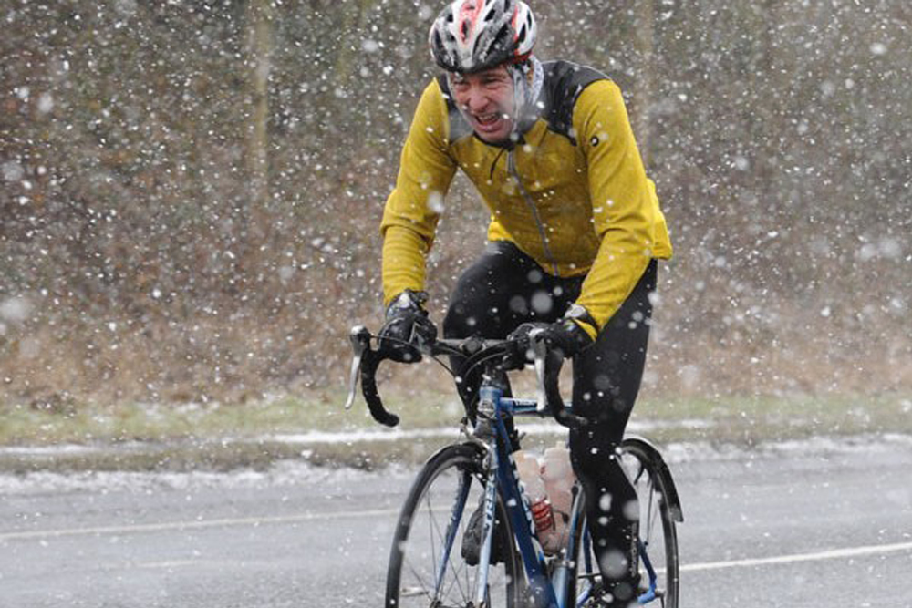 riding bike in snow