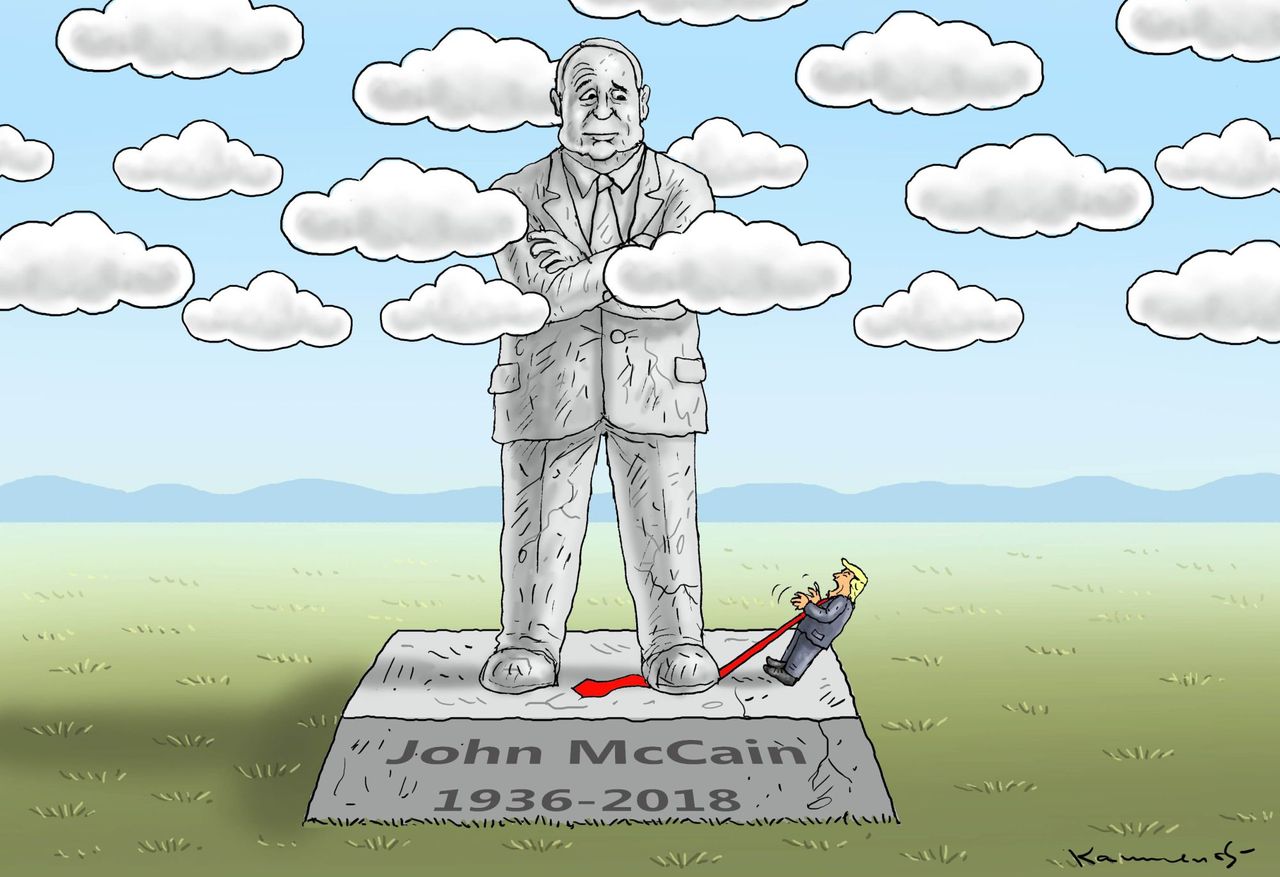 Political cartoon U.S John McCain death tribute leader Trump