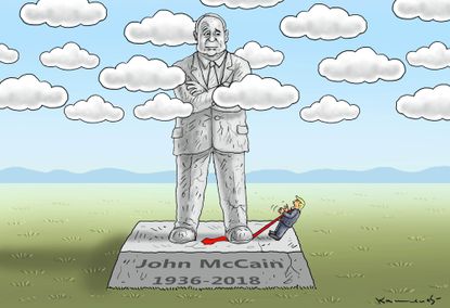 Political cartoon U.S John McCain death tribute leader Trump