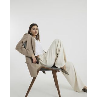 Cream Soft Wide Leg Trousers