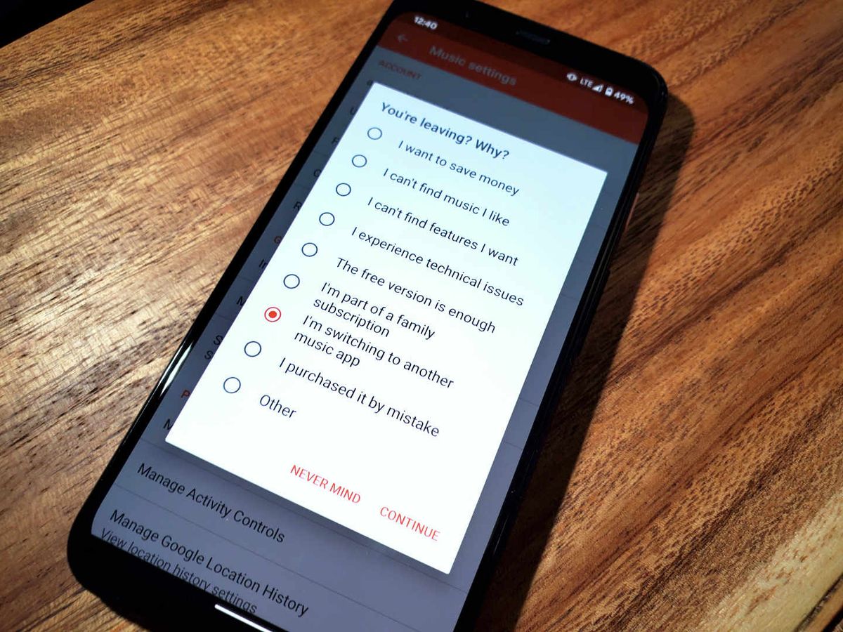 Cancelling Google Play Music on Pixel 4