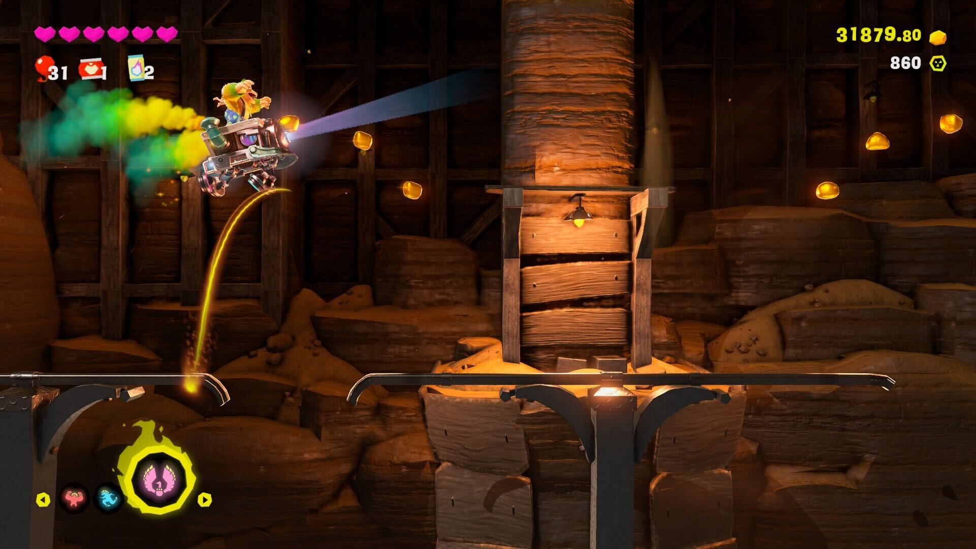 Leaping across a 2D minecart track in Donkey Kong Bananza