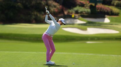 Rose Zhang hits a golf shot at Augusta National