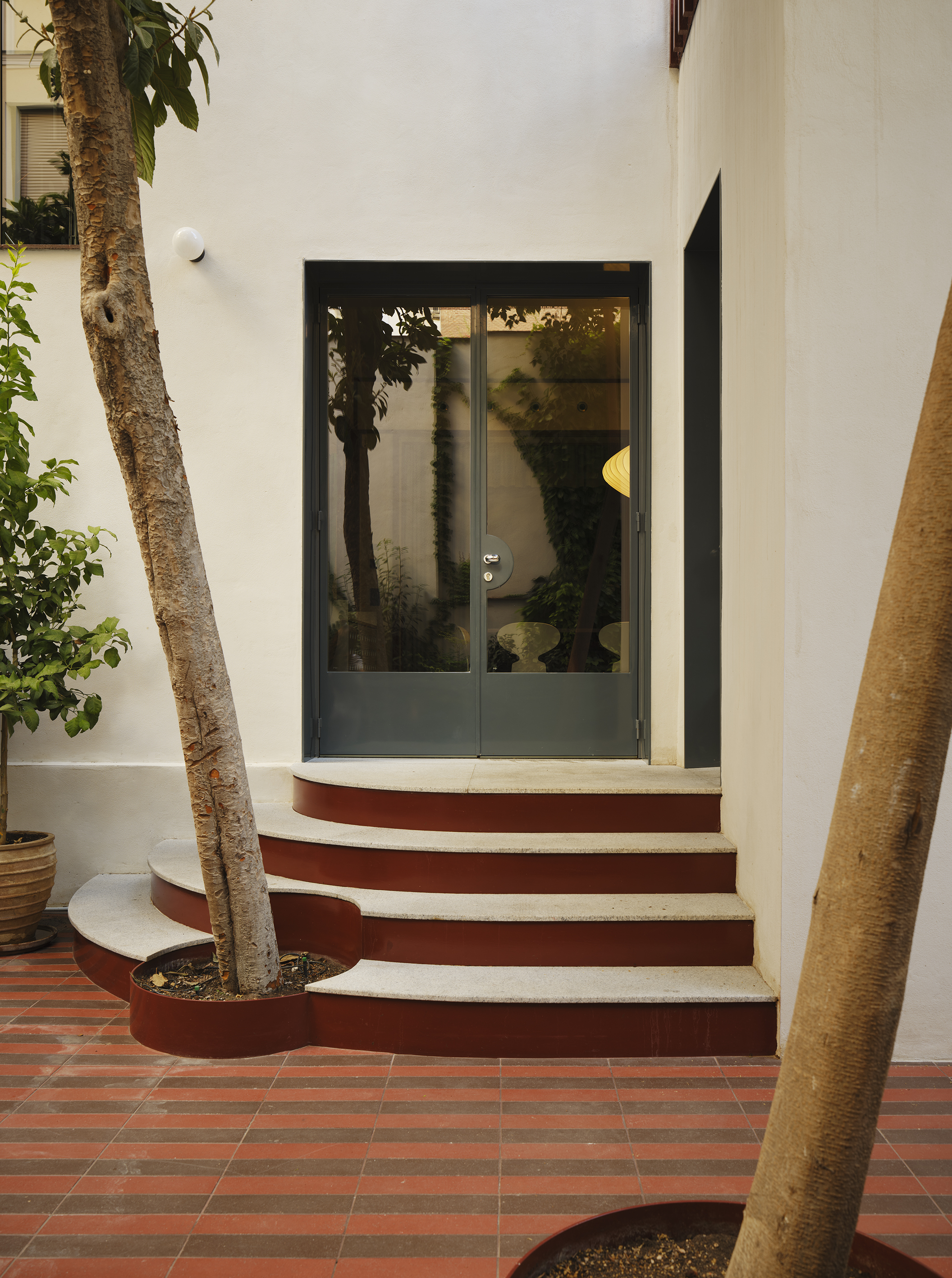 outdoor steps with red tiles 