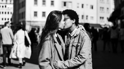 Photograph, Black-and-white, White, Black, People, Monochrome, Monochrome photography, Kiss, Snapshot, Interaction, 