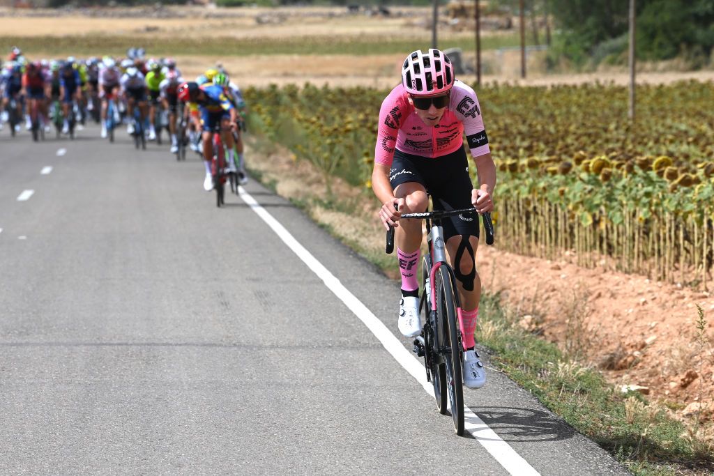 LERMA SPAIN SEPTEMBER 06 Sean Quinn of The United States and Team EF EducationEasyPost attacks durinto the 78th Tour of Spain 2023 Stage 11 a 1632km stage from Lerma to La Laguna Negra Vinuesa 1730m UCIWT on September 06 2023 in Lerma Spain Photo by Tim de WaeleGetty Images