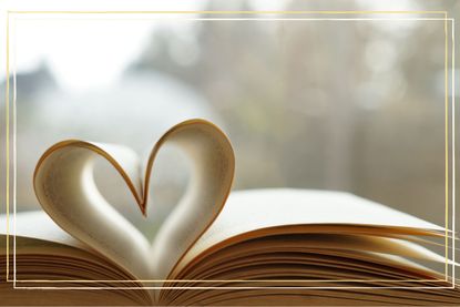 a close up of a book with it's pages shaped like a heart to signify Valentine's Day quotes