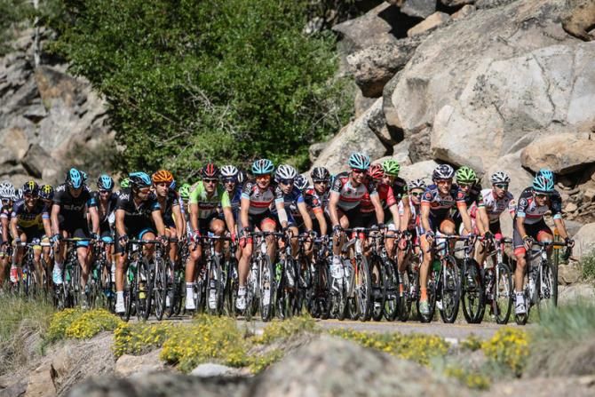 The peloton stayed mostly intact on the climb out of Aspen.