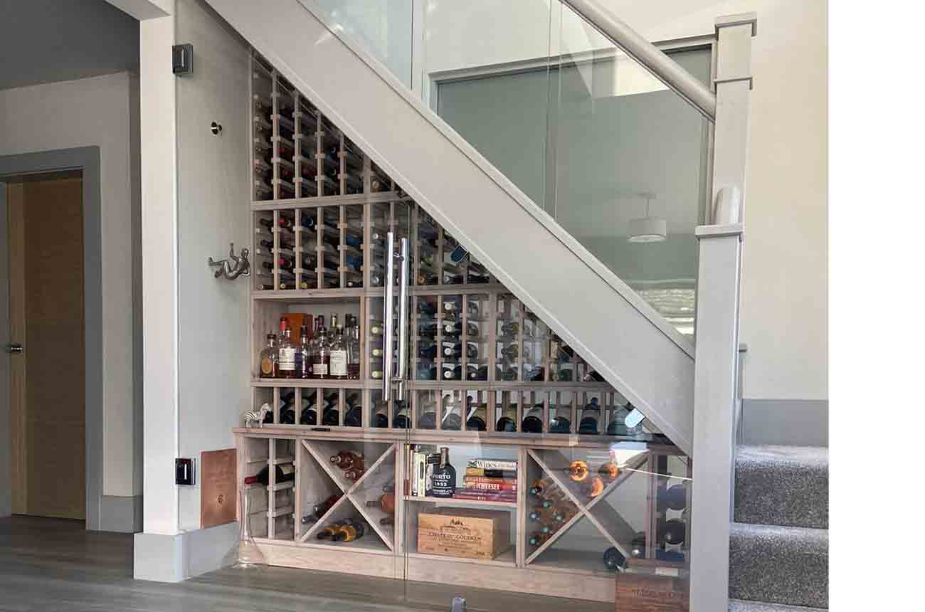 A &amp;amp; W Moore Wine Racks UK's under stairs wine rack with glass screen