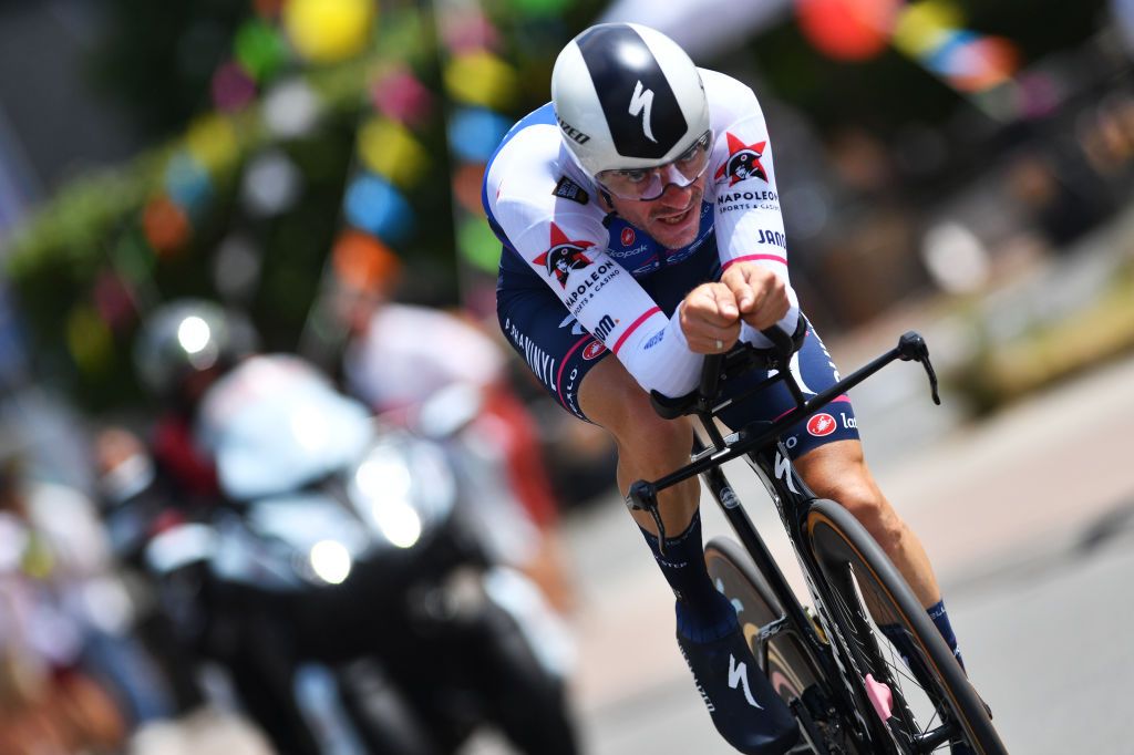 GAVERE BELGIUM JUNE 23 Dries Devenyns of Belgium sprints during the 123rd Belgian Road Championship 2022 Mens Individual Time Trial a 348km individual time trial one day race from Gavere to Gavere ITT BelgianCycling140 on June 23 2022 in Gavere Belgium Photo by Luc ClaessenGetty Images