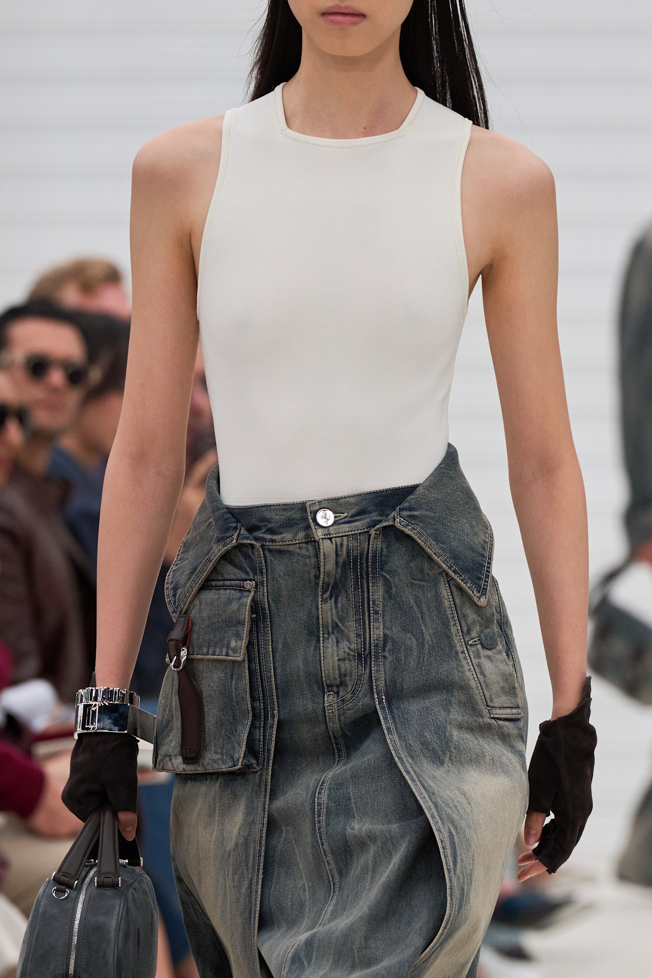 a white tank top on Ferrari's Spring 2026 runway