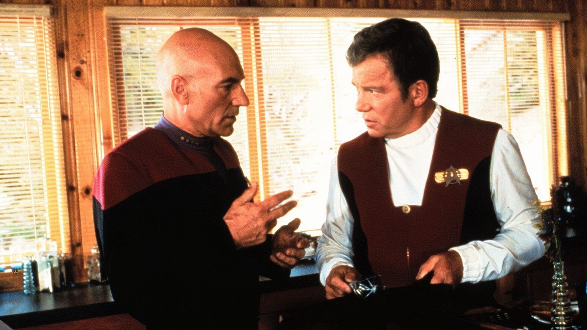 Patrick Stewart and William Shatner in Star Trek: Generations