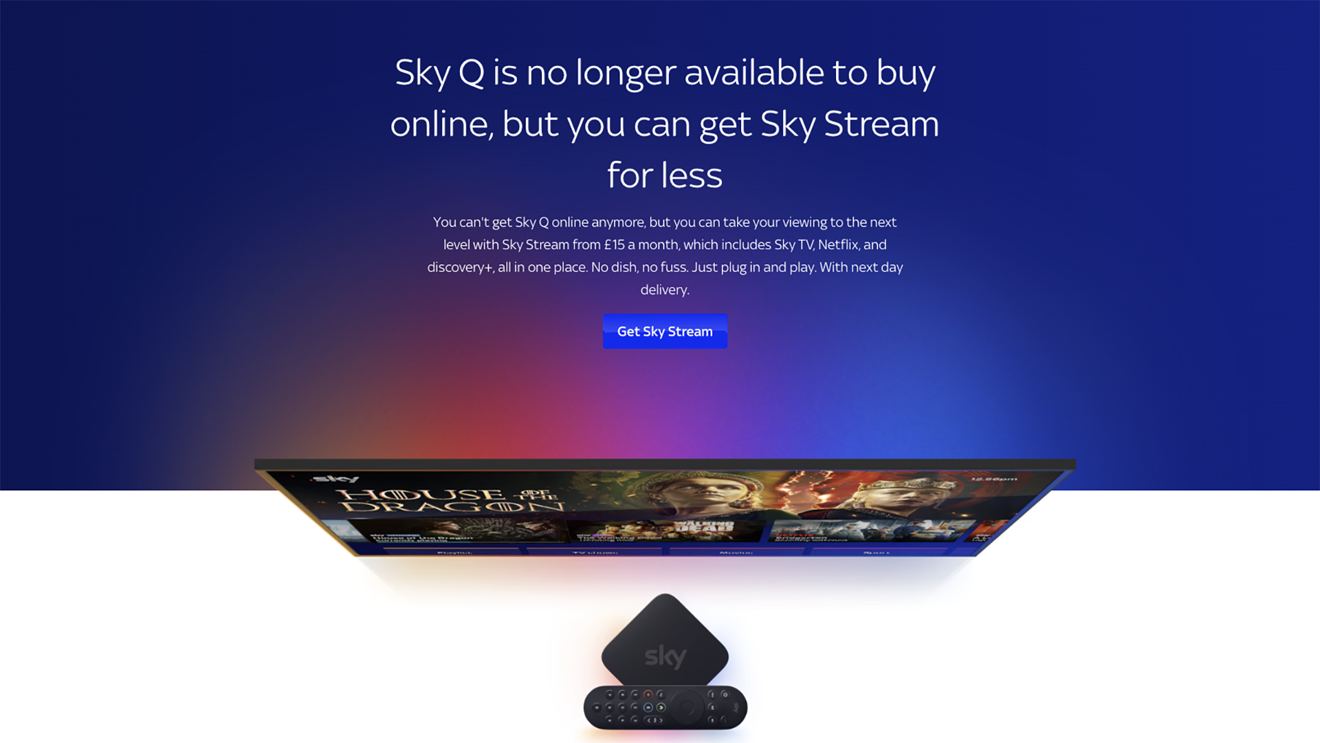 Sky Q notice on Sky.com