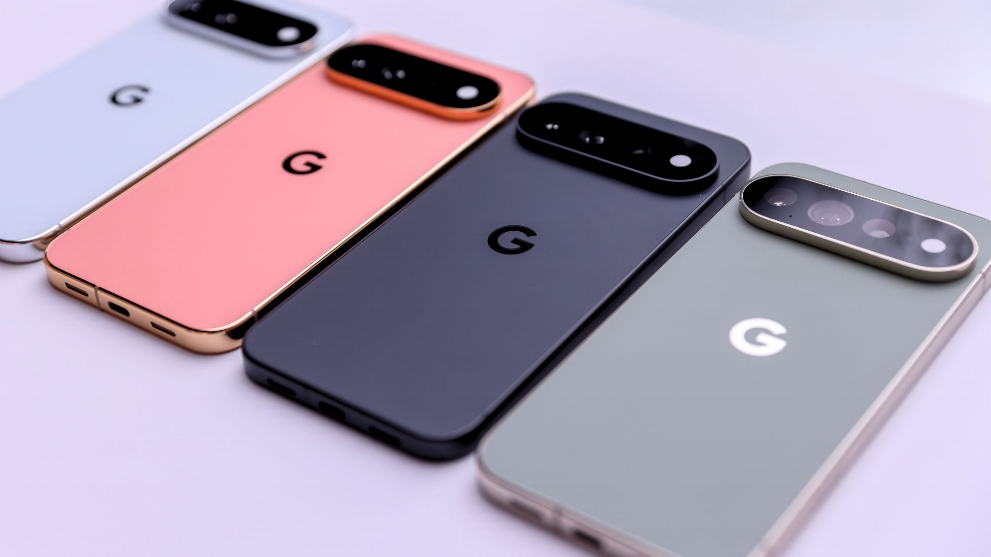 Pixel 11 Pro XL smartphones displayed during a content capture event in New York,