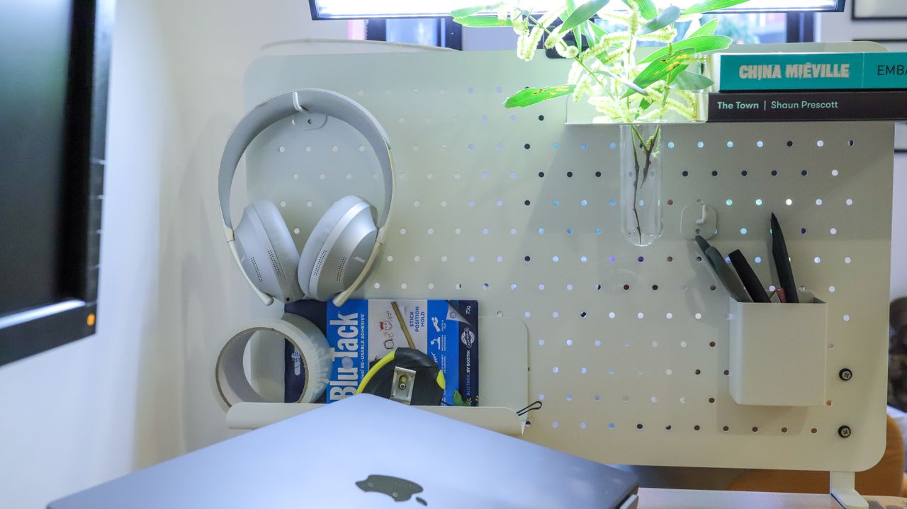 The pegboard accessory adds some storage options to the EverDesk Max