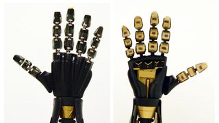 A robotic hand with intrinsically stretchable rubbery sensors.