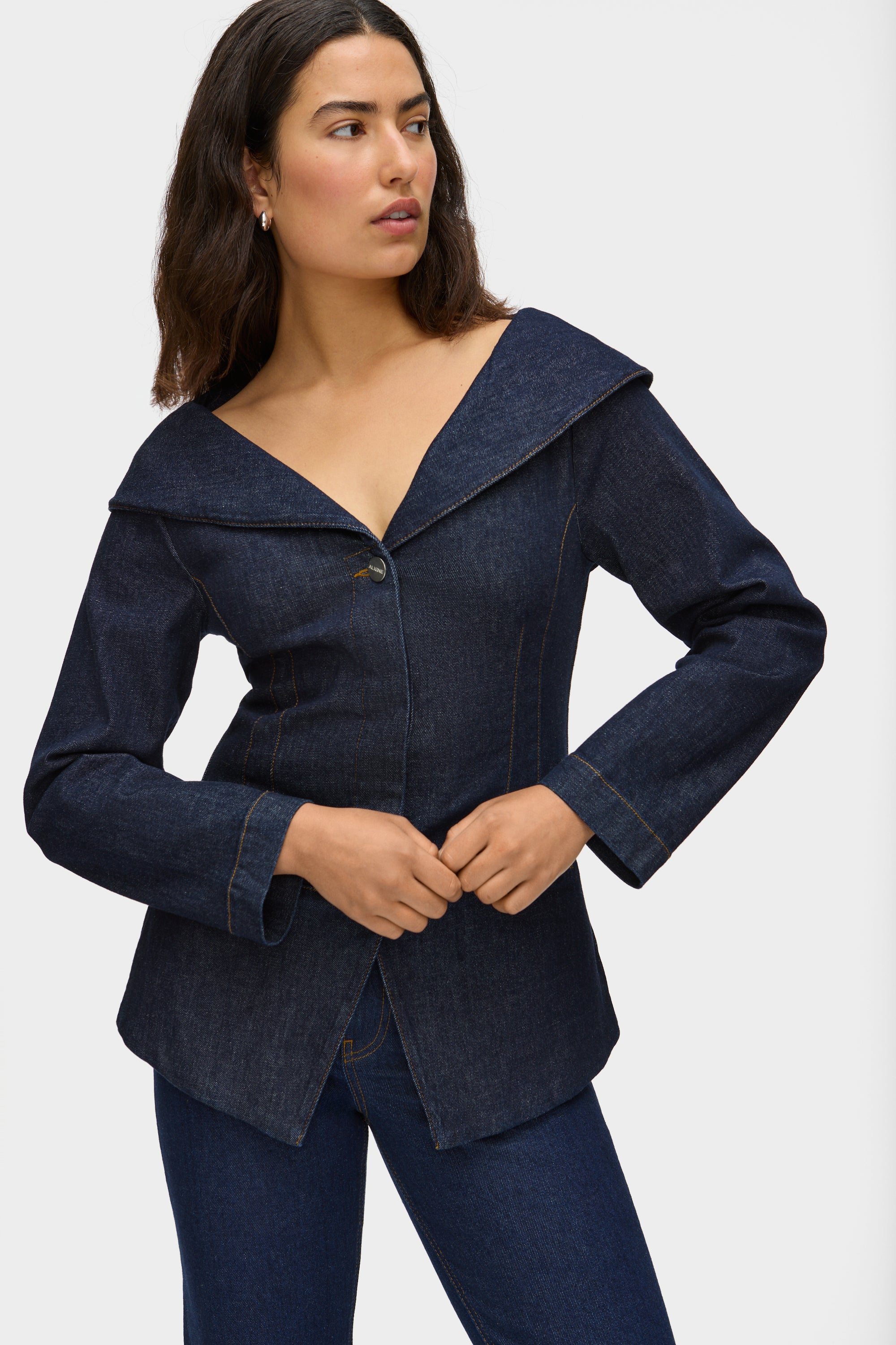 Elle Bardot Denim Waisted Blazer