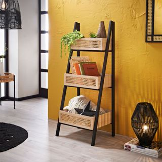 B&M black and cane ladder shelf
