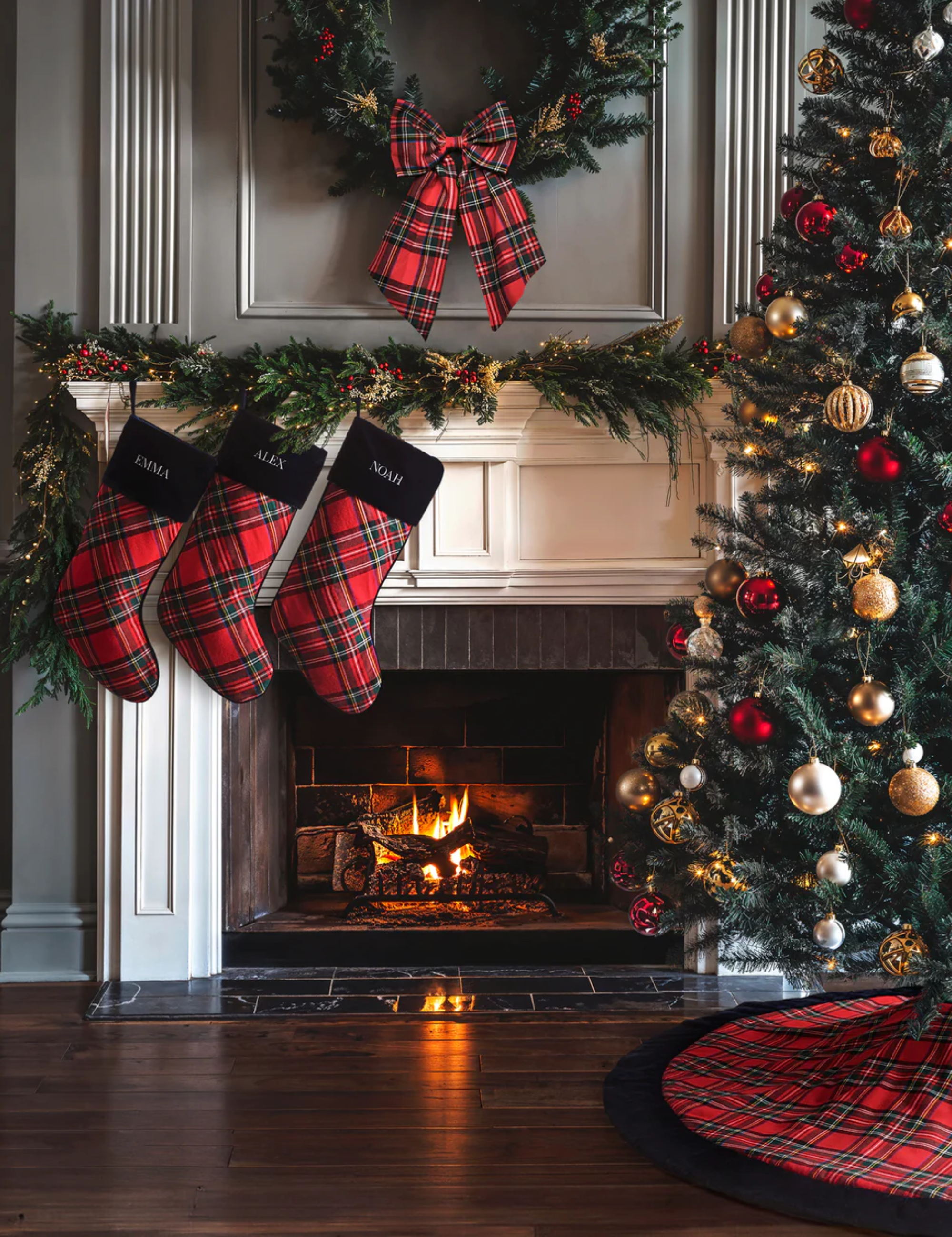 Tartan-clad Christmas living room