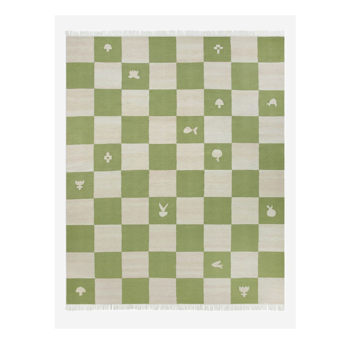 Green and cream chequered rug