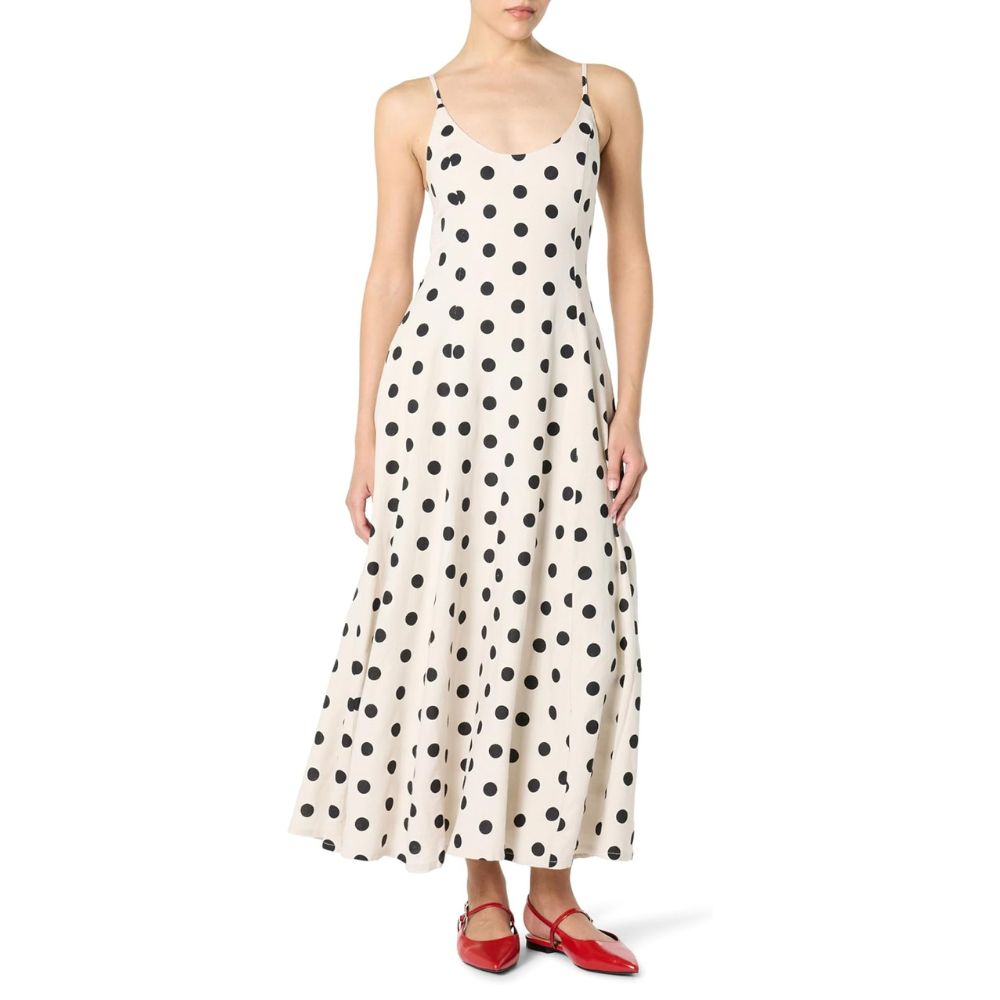 Drop luna scoop neck linen skirt, whisper white/black polka dots, M