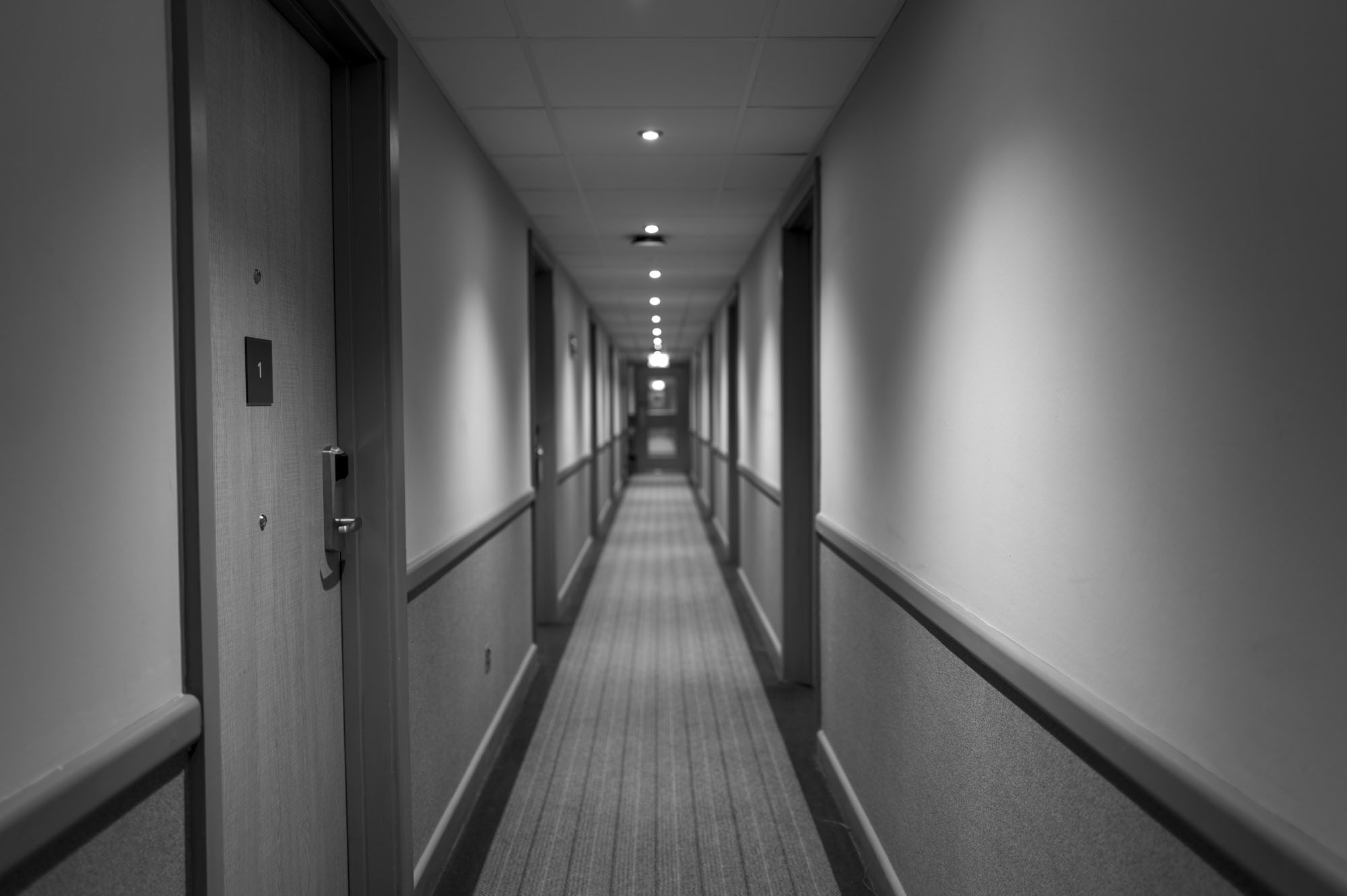 Leica Q3 Monochrom sample gallery: hotel hallway