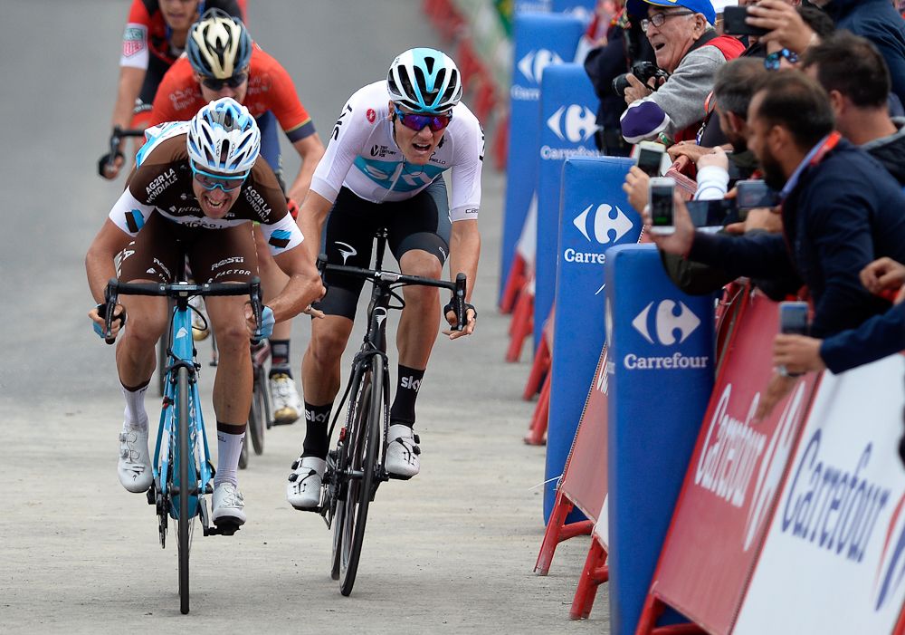 Alexandre Geniez and Dylan van Baarle fight for the win in the finale of stage 12 at the Vuelta