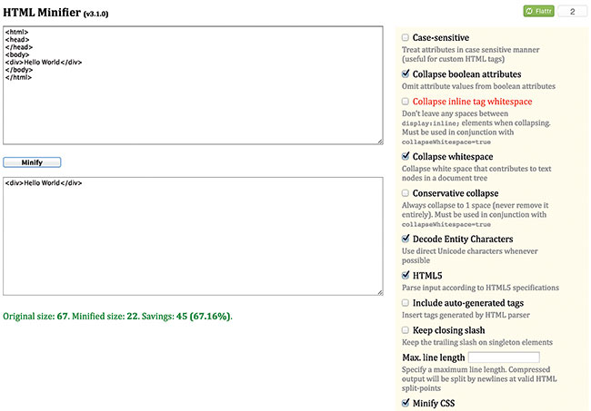 This claims to be the best HTML minifier available