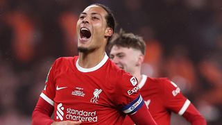 Virgil van Dijk of Liverpool celebrates ahead of the Liverpool vs Southampton FA Cup fifth round tie.