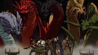 Record of Lodoss War main party with dragons in the back