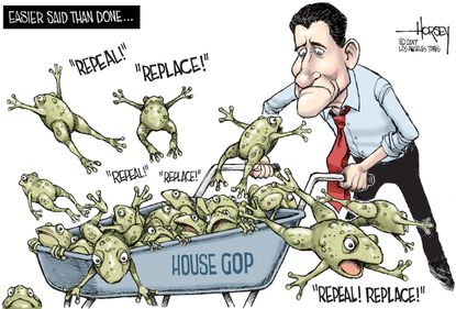 Political Cartoon U.S. Paul Ryan GOP House repeal replace disorganized fail