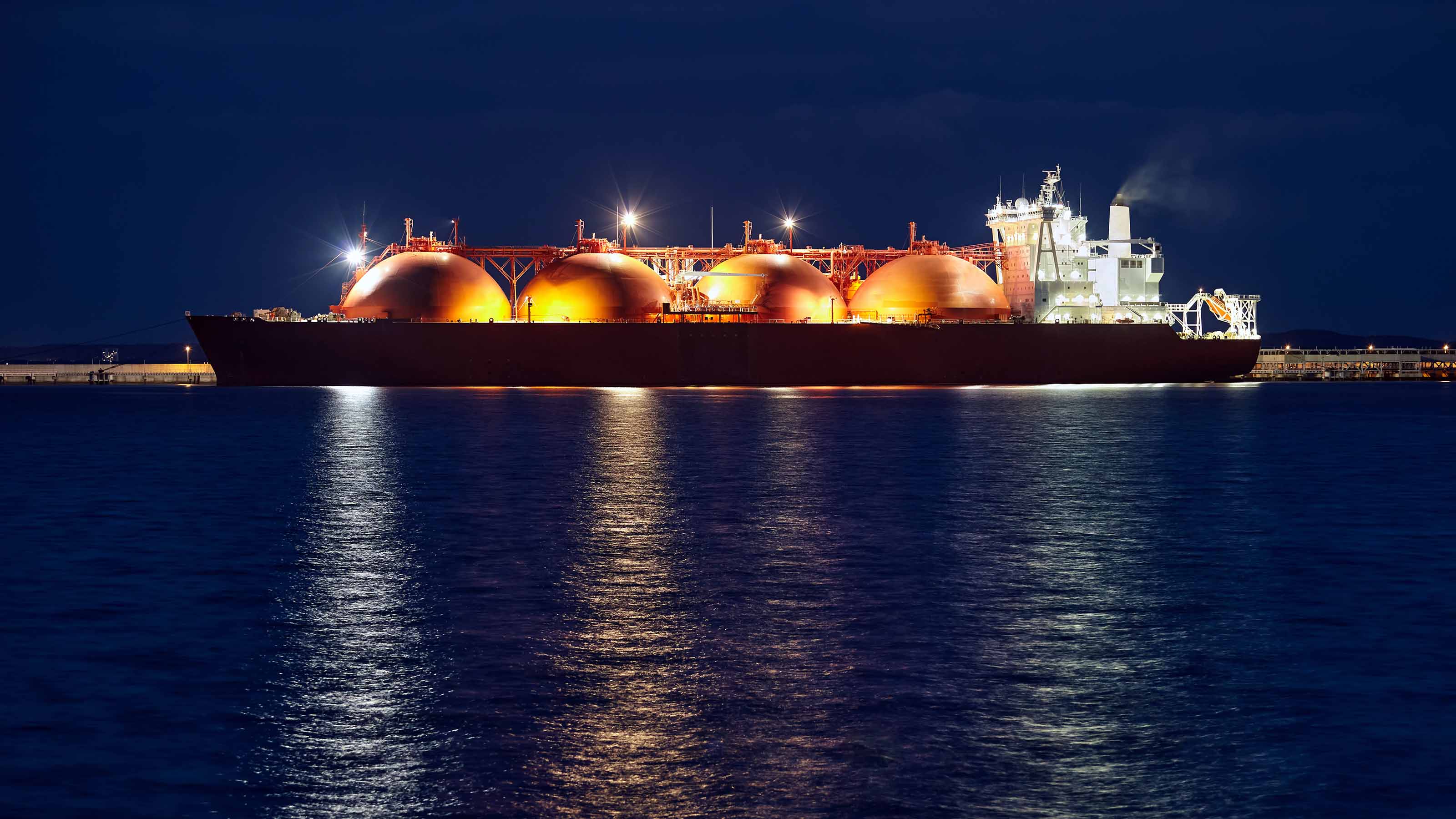 LNG tanker at night