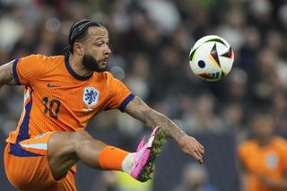 Memphis Depay in action for the Netherlands against Germany in March 2024.