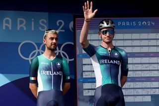 PARIS FRANCE AUGUST 03 Ben Healy and Ryan Mullen of Team Ireland prior to the Mens Road Race on day eight of the Olympic Games Paris 2024 at trocadero on August 03 2024 in Paris France Photo by Tim de WaeleGetty Images